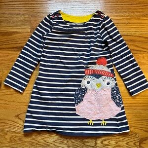 Mini Boden navy blue and white owl patchwork dress size 4-5 years